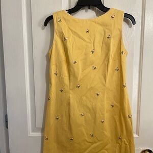 Yellow Sleeveless Dress with Floral Embroidery